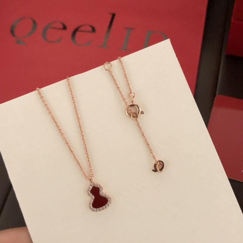 Red Agate Gourd Pendant Necklace with Crystal Trim view