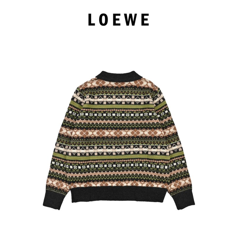 Fair Isle Jacquard Knit Cardigan - Green & Brown view