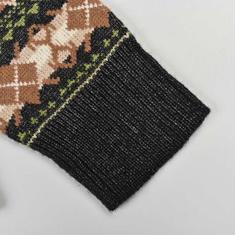 Fair Isle Jacquard Knit Cardigan - Green & Brown view