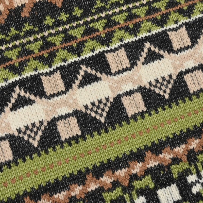 Fair Isle Jacquard Knit Cardigan - Green & Brown view