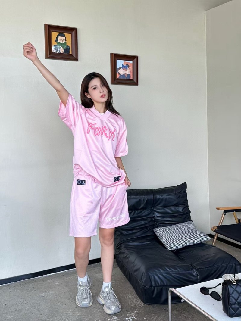 Essentials Pink Mesh Logo T-Shirt view