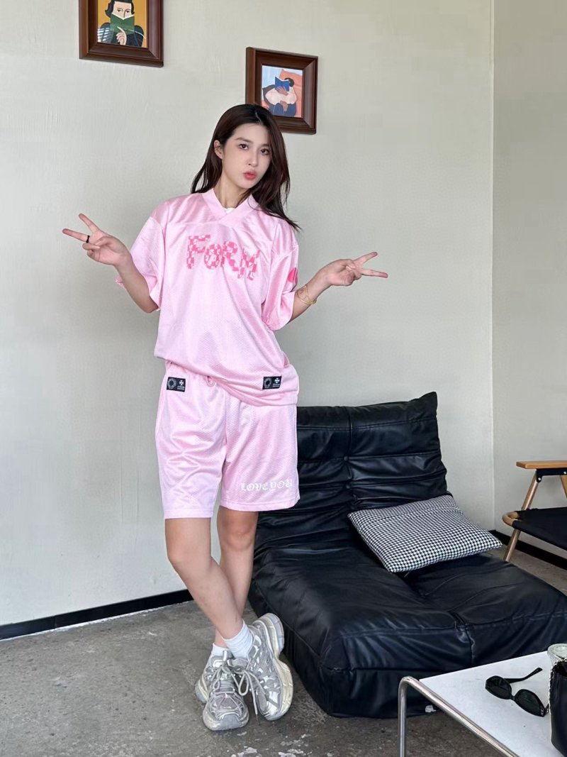 Essentials Pink Mesh Logo T-Shirt view