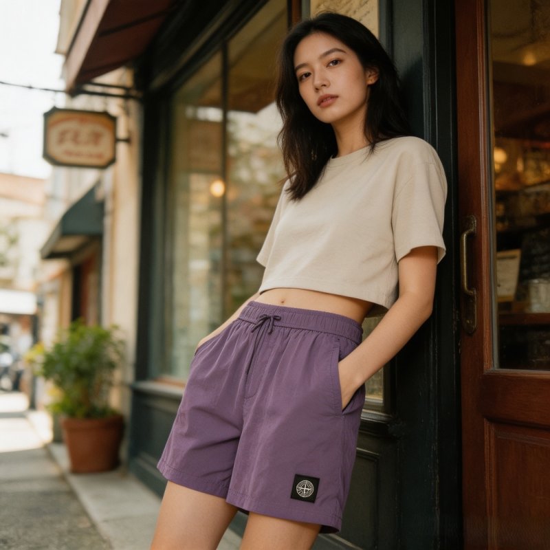 Stone Island Purple Nylon Shorts