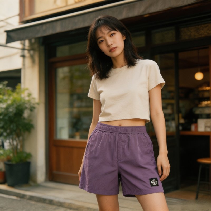 Stone Island Purple Nylon Shorts view