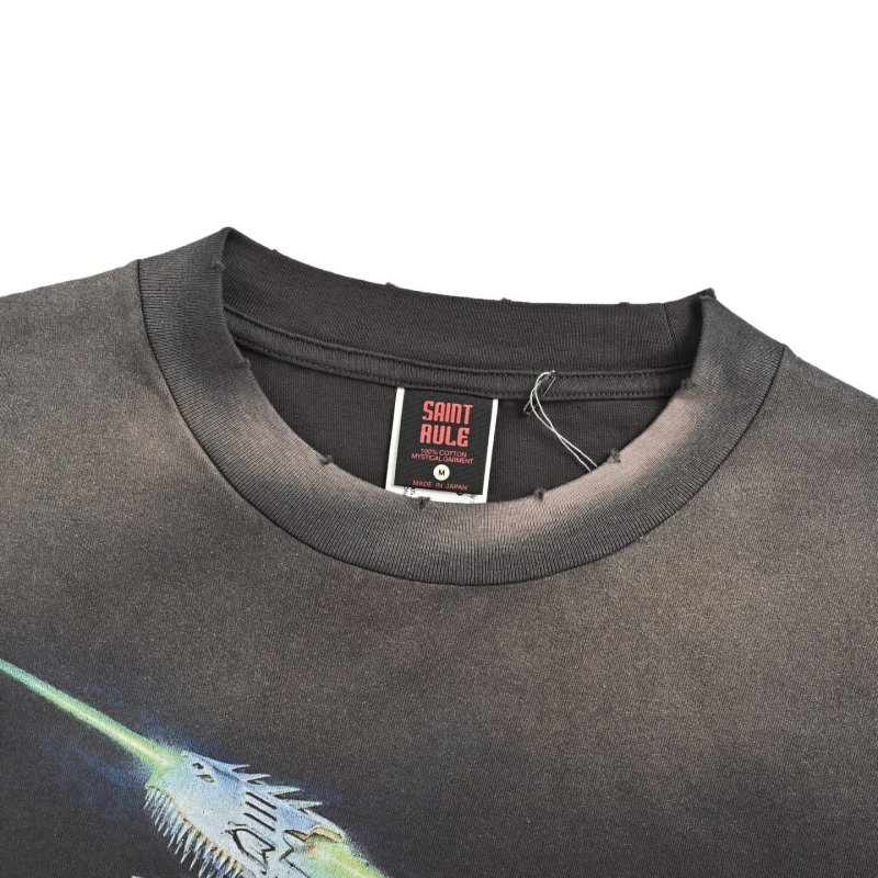 Charcoal Oversized Graphic T-Shirt with Gold & Blue Eagle Print view