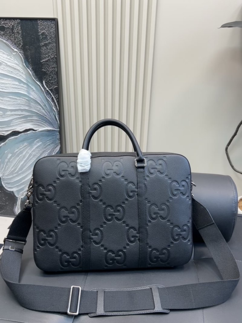 Gucci GG Embossed Black Leather Briefcase Bag