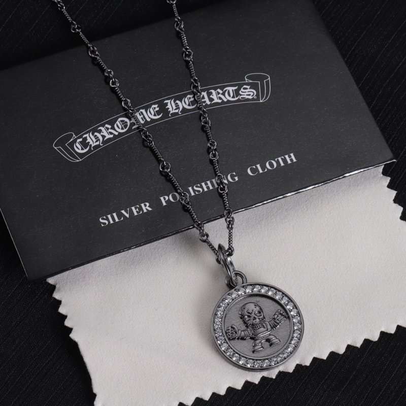 Chrome Hearts Black Skull Pendant Necklace with Chain