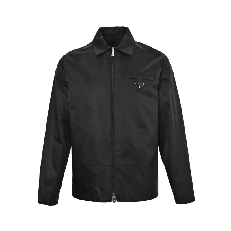 Prada Re-Nylon Zip Pocket Collar Jacket Black