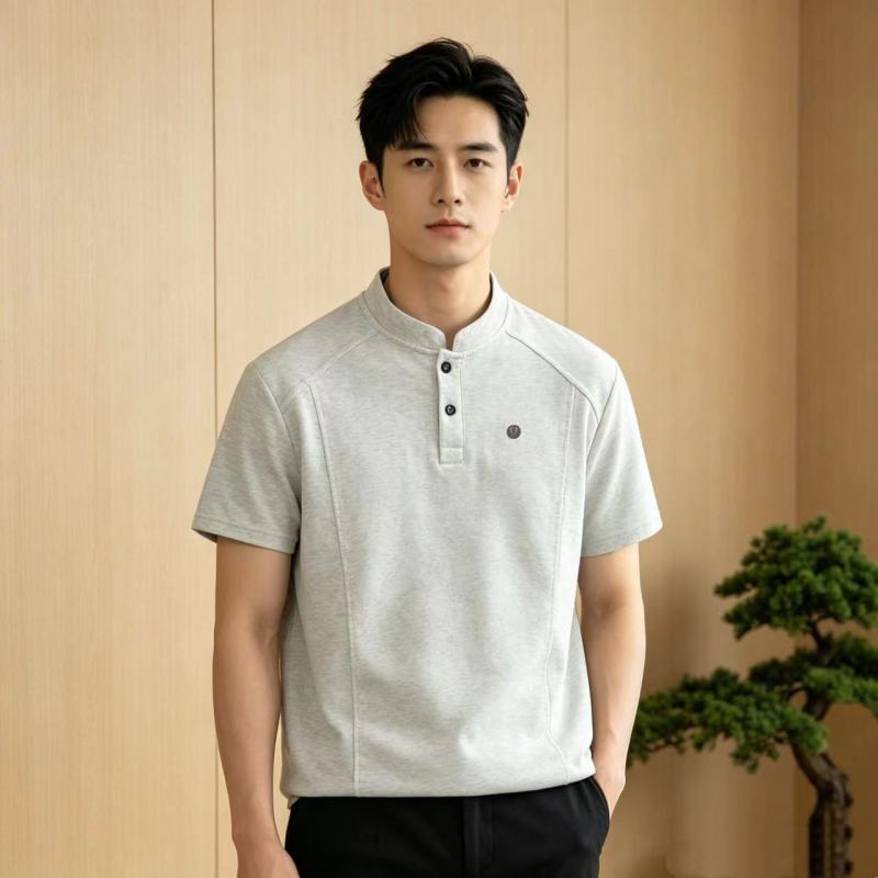 Stone Island Henley Short Sleeve T-Shirt Light Grey