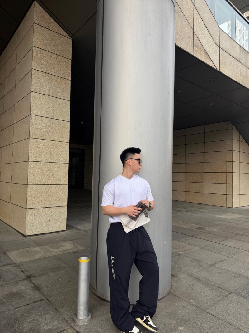 Dior Homme Navy Baggy Track Pants with Side Logo view