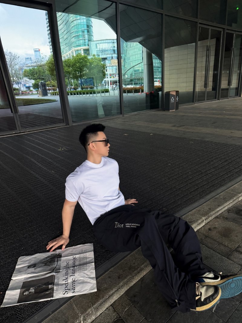 Dior Homme Navy Baggy Track Pants with Side Logo view