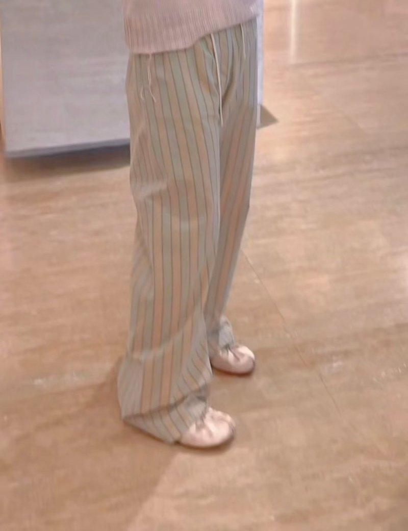 Beige Pinstriped Wide-Leg Trousers