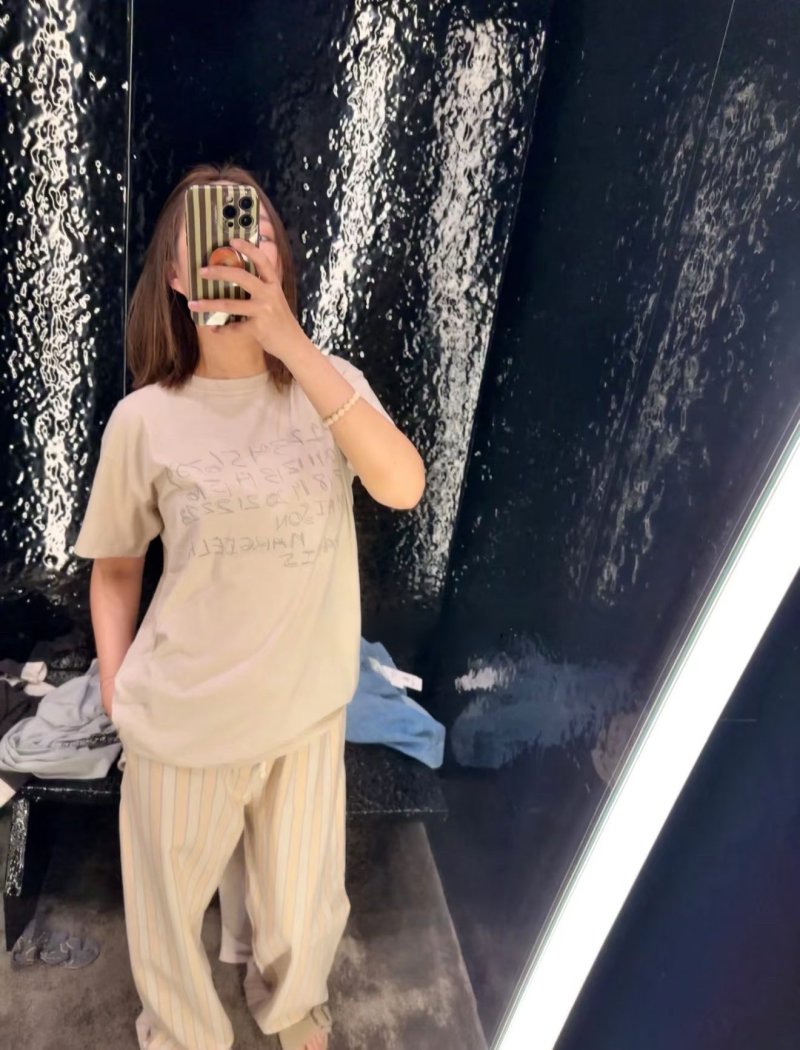 Beige Pinstriped Wide-Leg Trousers view