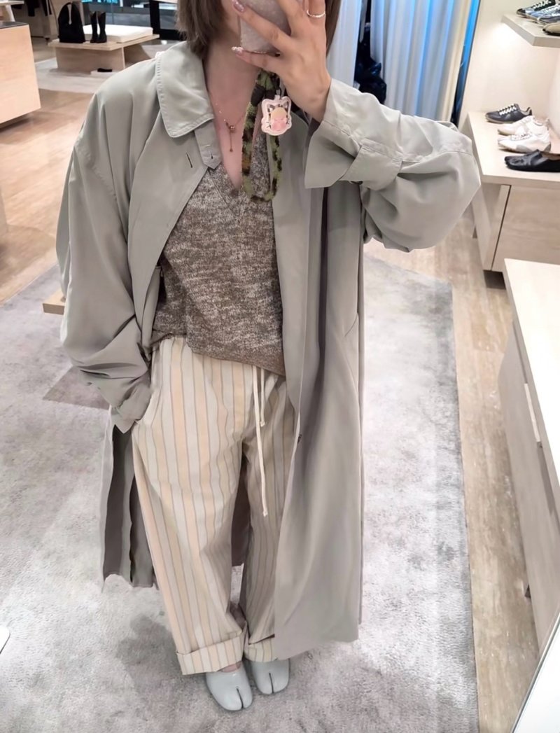 Beige Pinstriped Wide-Leg Trousers view