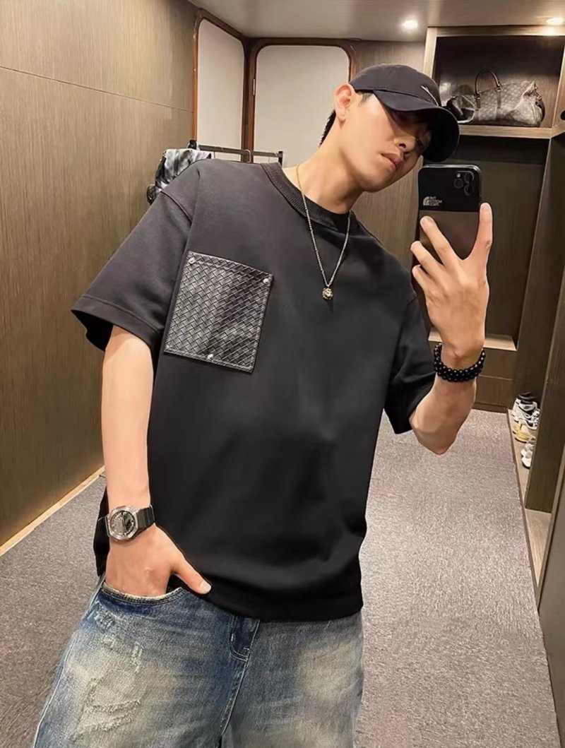 Black Oversized T-Shirt with Woven Pocket Detail view