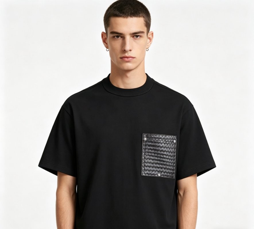 Black Oversized T-Shirt with Woven Pocket Detail view