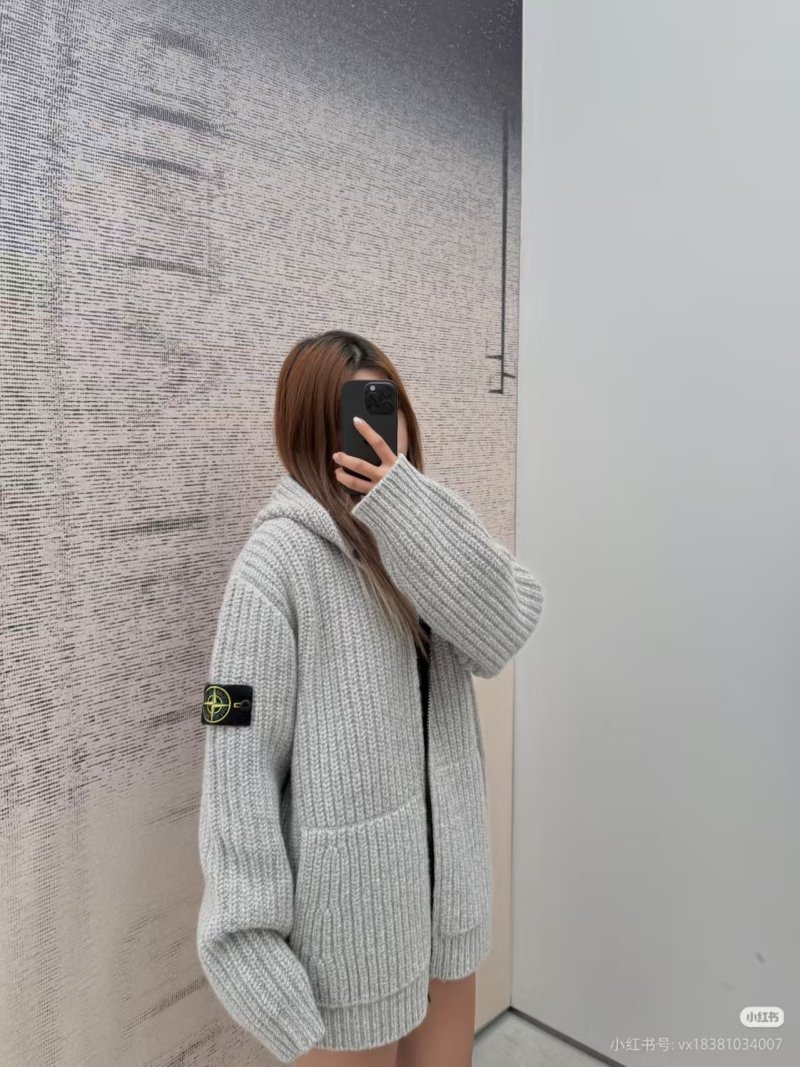 Oversized Ribbed Knit Cardigan Jacket Grey view