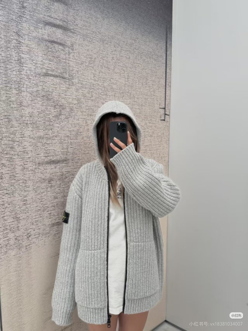 Oversized Ribbed Knit Cardigan Jacket Grey view