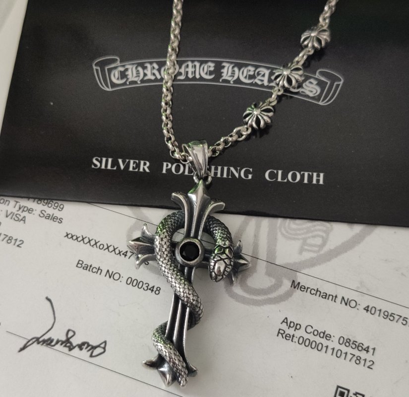 Chrome Hearts Snake Cross Pendant Necklace Silver