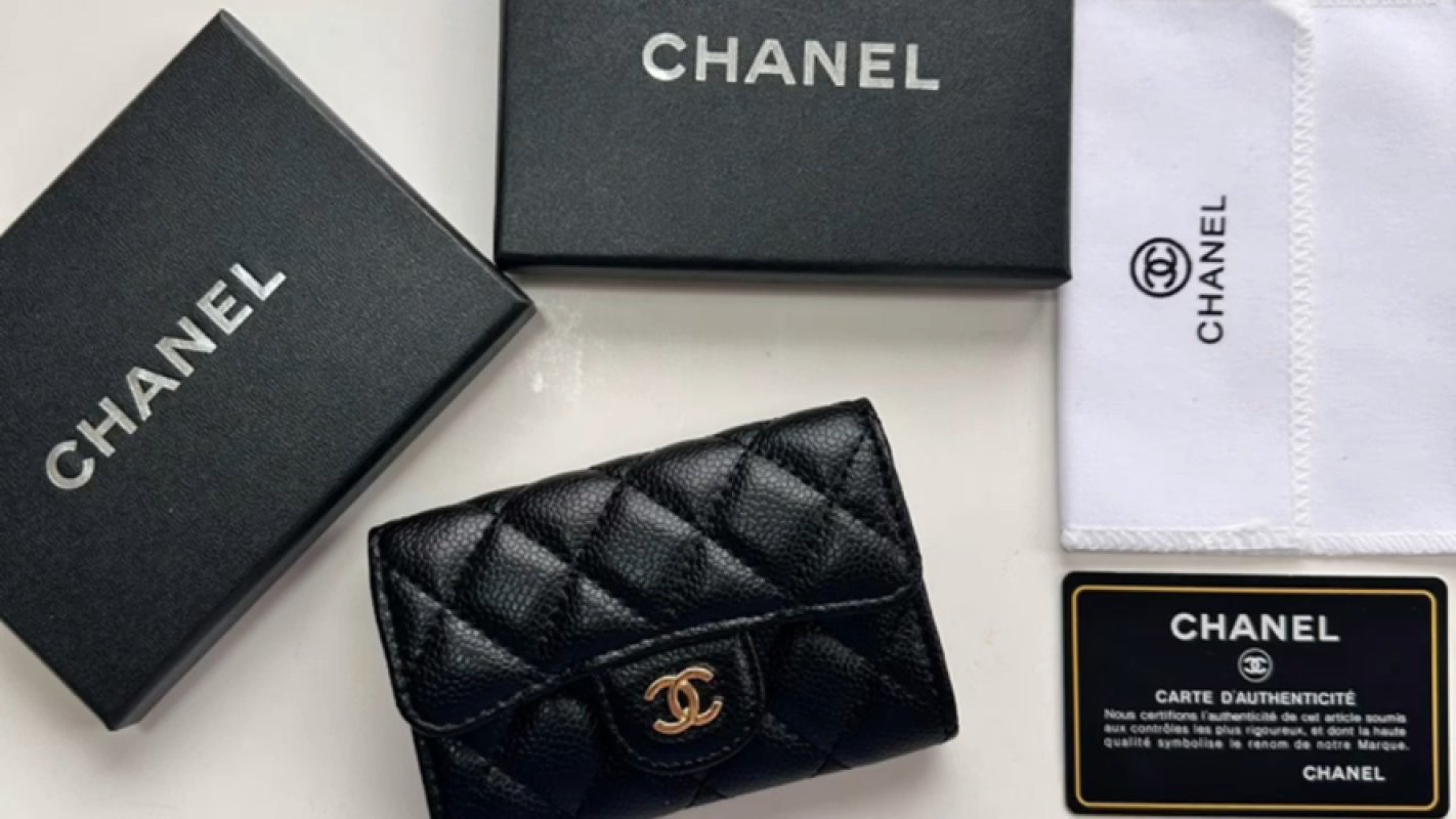 Chanel Quilted Black Caviar Leather Wallet