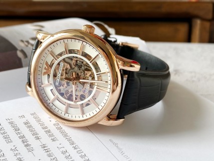 Emporio Armani AR60007 Rose Gold Skeleton Automatic Watch view 6
