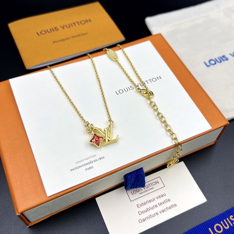 Louis Vuitton LV Monogram Floral Gold Pendant Necklace