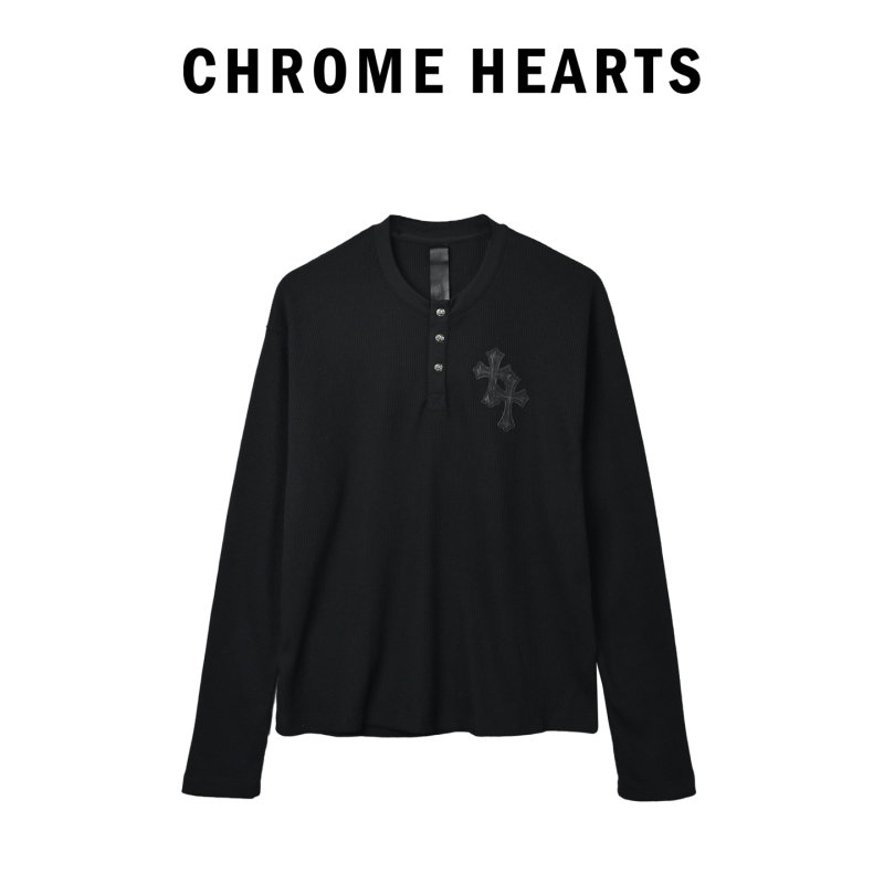 Chrome Hearts Black Cross Long Sleeve Henley T-Shirt view
