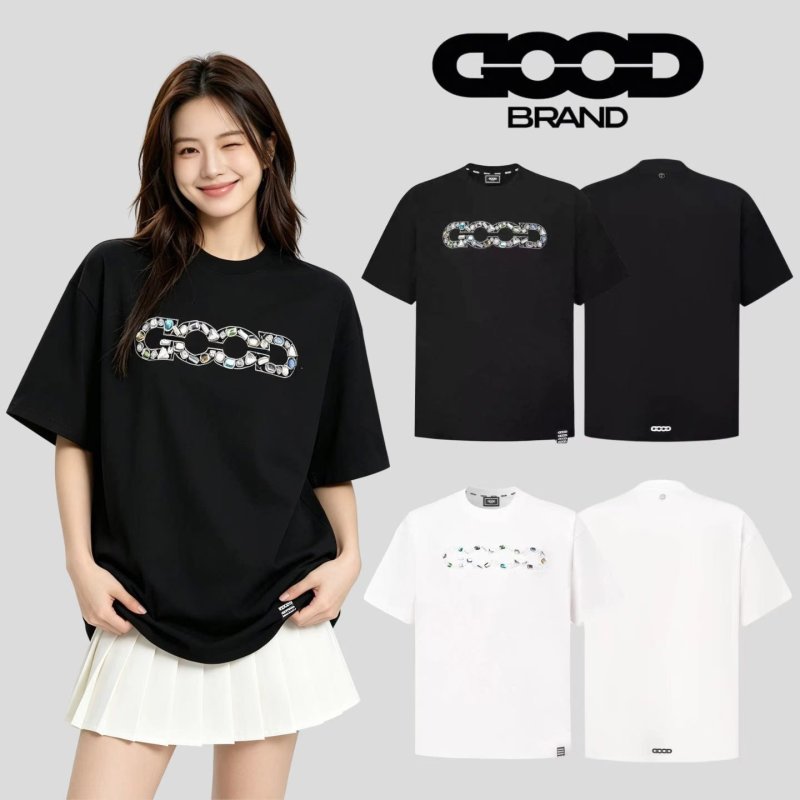Black Gem-Encrusted Chain Logo Short Sleeve T-Shirt view