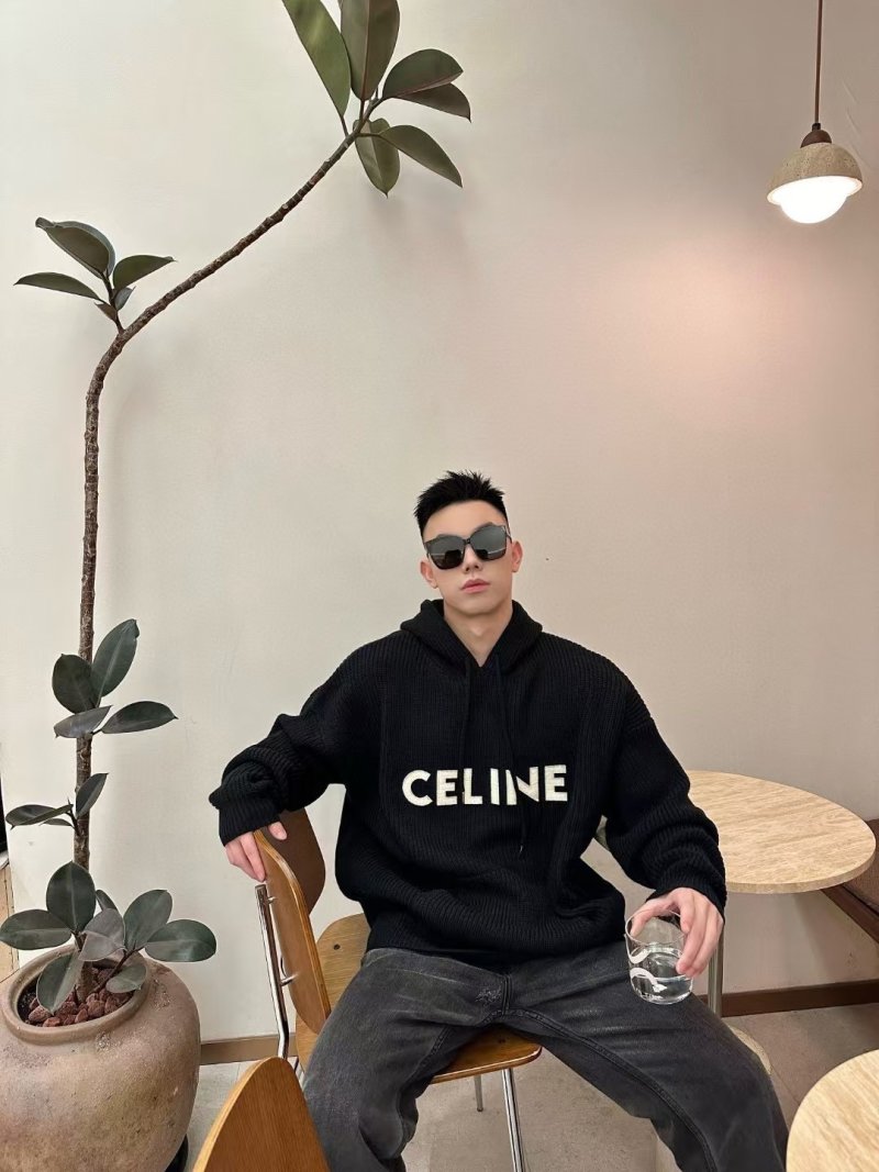 Celine Black Ribbed Logo Hoodie