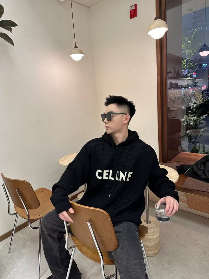Celine Black Ribbed Logo Hoodie view