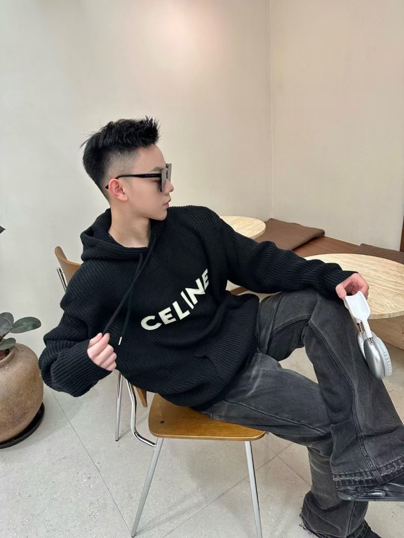 Celine Black Ribbed Logo Hoodie view