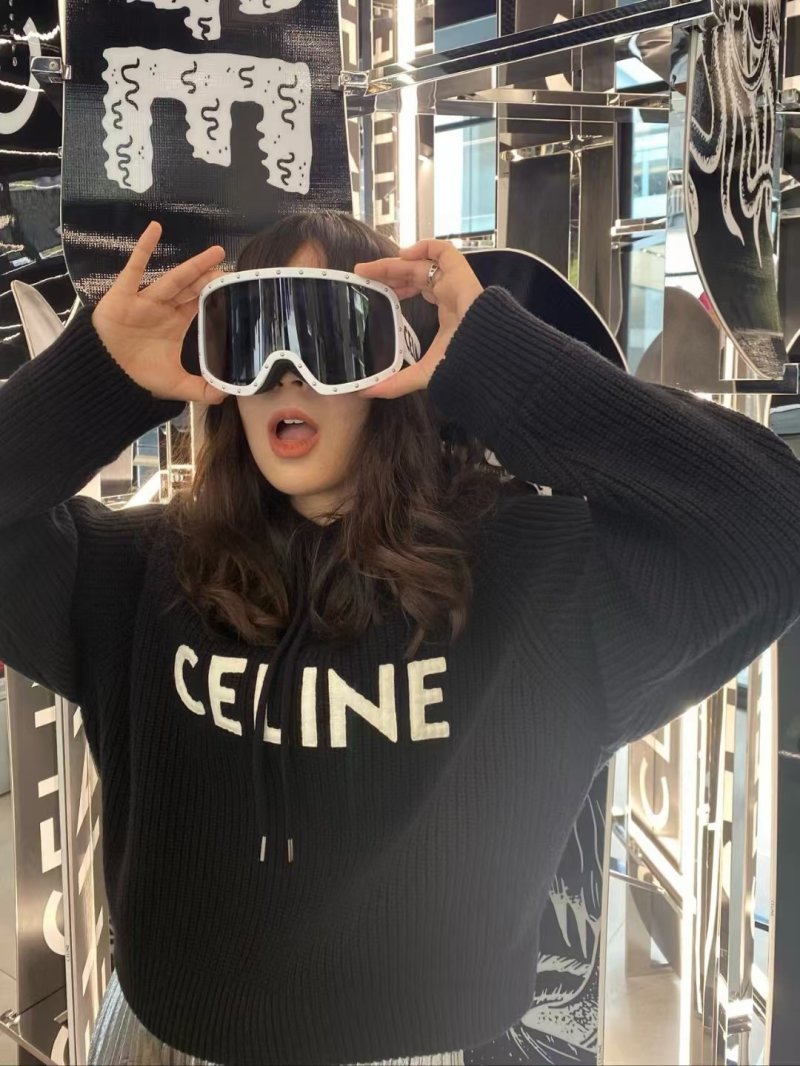 Celine Black Ribbed Logo Hoodie view