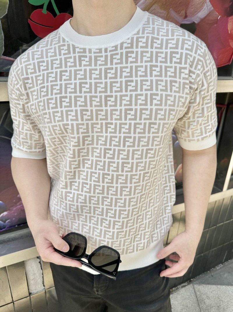 Fendi FF Monogram Knit T-Shirt Cream