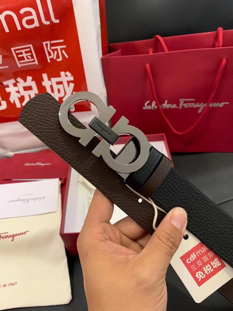 Ferragamo Gancini Black & Brown Leather Belt 3.5cm