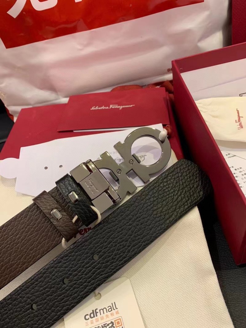 Ferragamo Gancini Black & Brown Leather Belt 3.5cm view