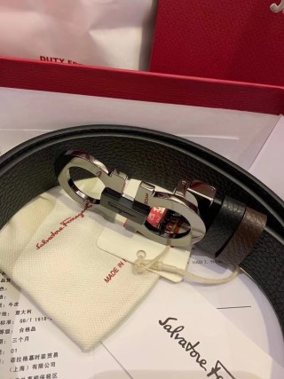 Ferragamo Gancini Black & Brown Leather Belt 3.5cm view 6