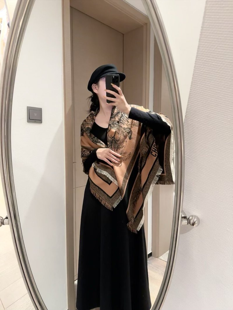 Dior Velvet Square Scarf 140cm - Camel & Black