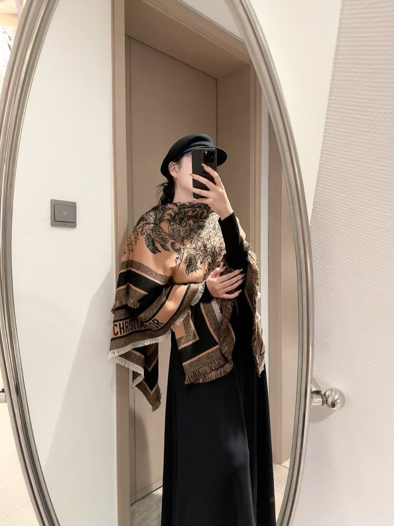 Dior Velvet Square Scarf 140cm - Camel & Black view