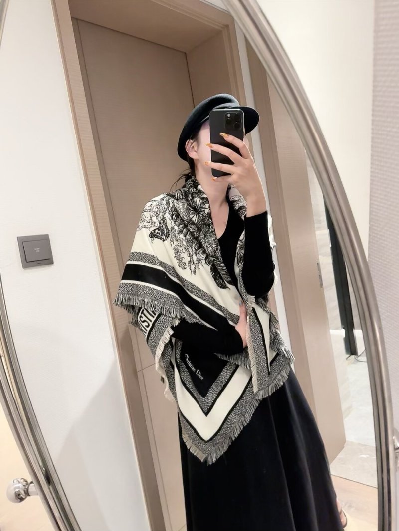 Dior Velvet Square Scarf 140cm - Camel & Black view