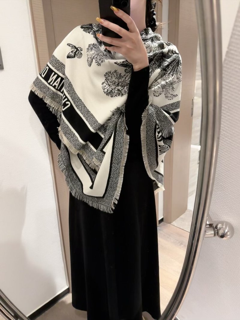 Dior Velvet Square Scarf 140cm - Camel & Black view