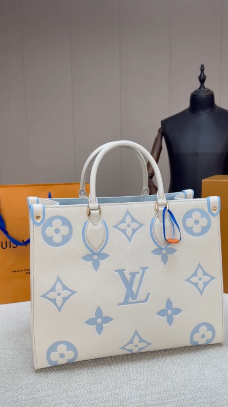 Louis Vuitton Monogram Canvas Tote Bag Cream Blue