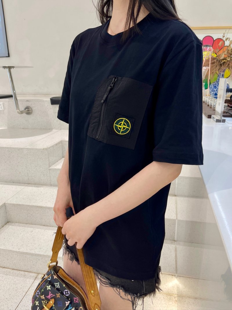 Stone Island Black Pocket T-Shirt with Nylon Chest Detail view