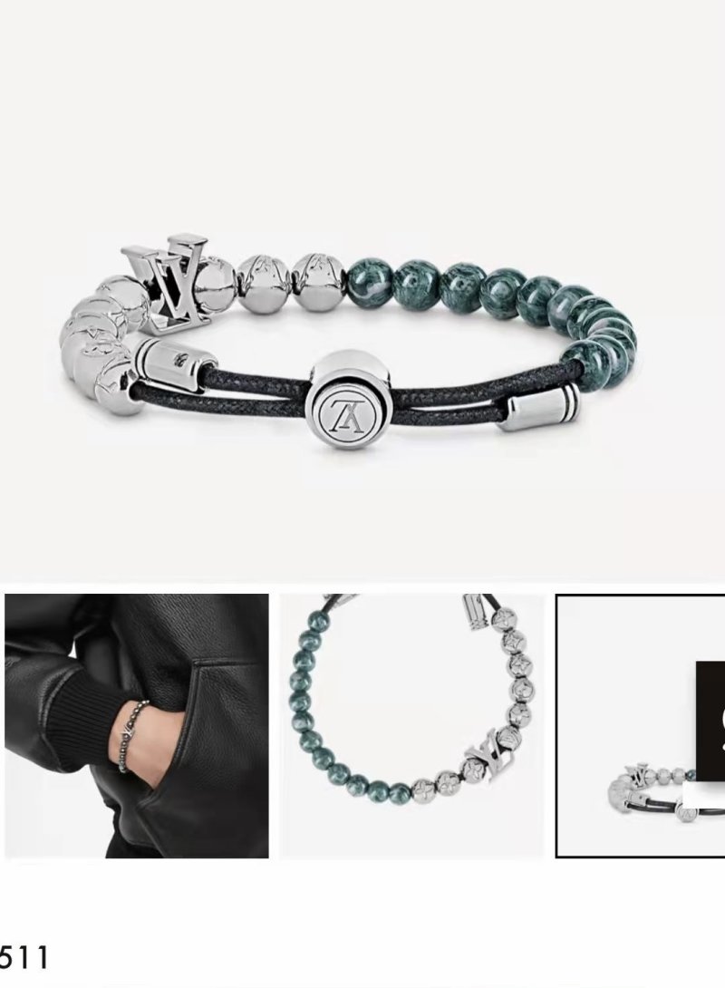 Louis Vuitton Monogram Beads Bracelet Silver Green