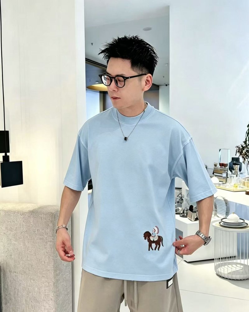 Light Blue Oversized T-Shirt with Embroidered Horse Graphic view
