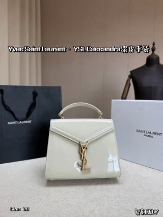 YSL Cassandra Small Patent Leather Handbag Black view 2