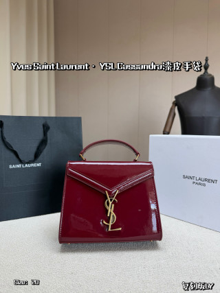 YSL Cassandra Small Patent Leather Handbag Black view 3