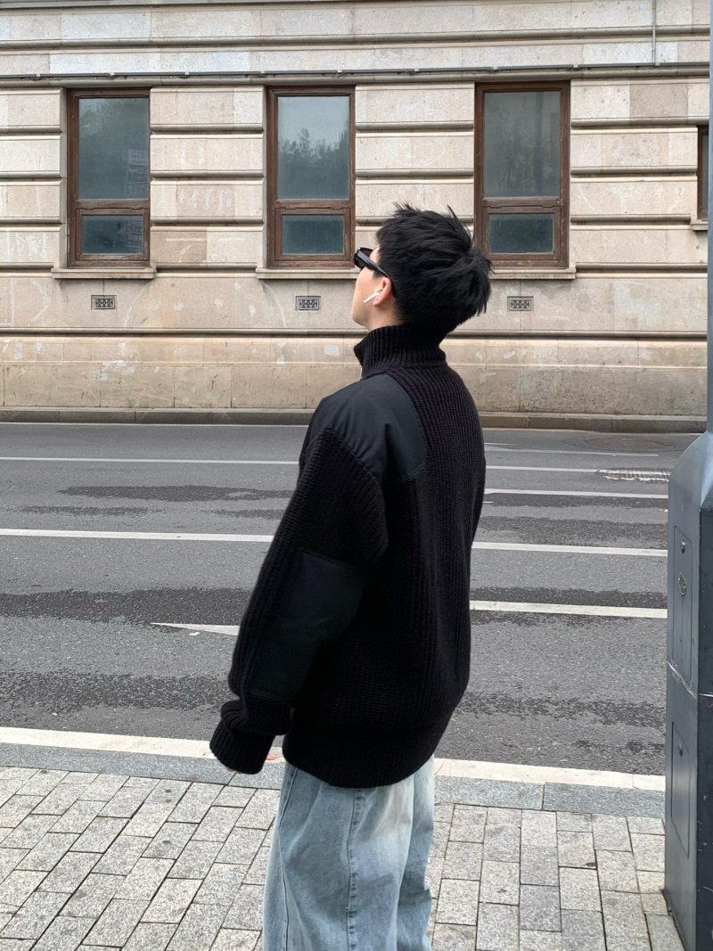 Prada Black Nylon & Ribbed Knit Zip Jacket view