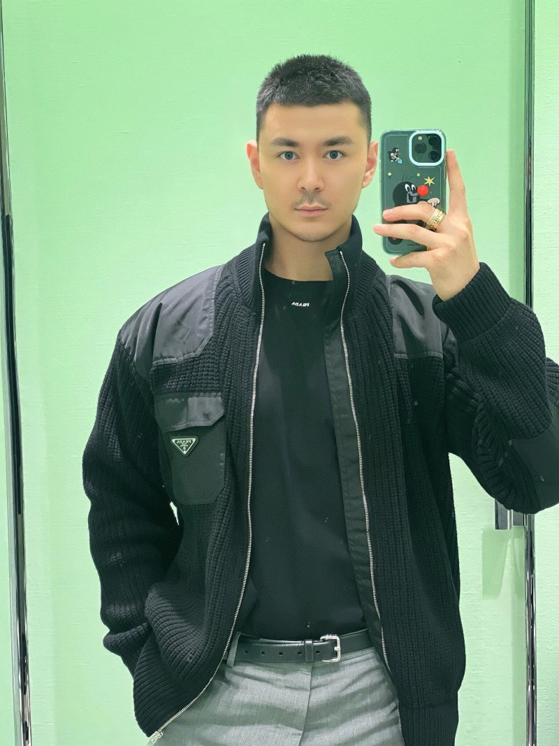 Prada Black Nylon & Ribbed Knit Zip Jacket view