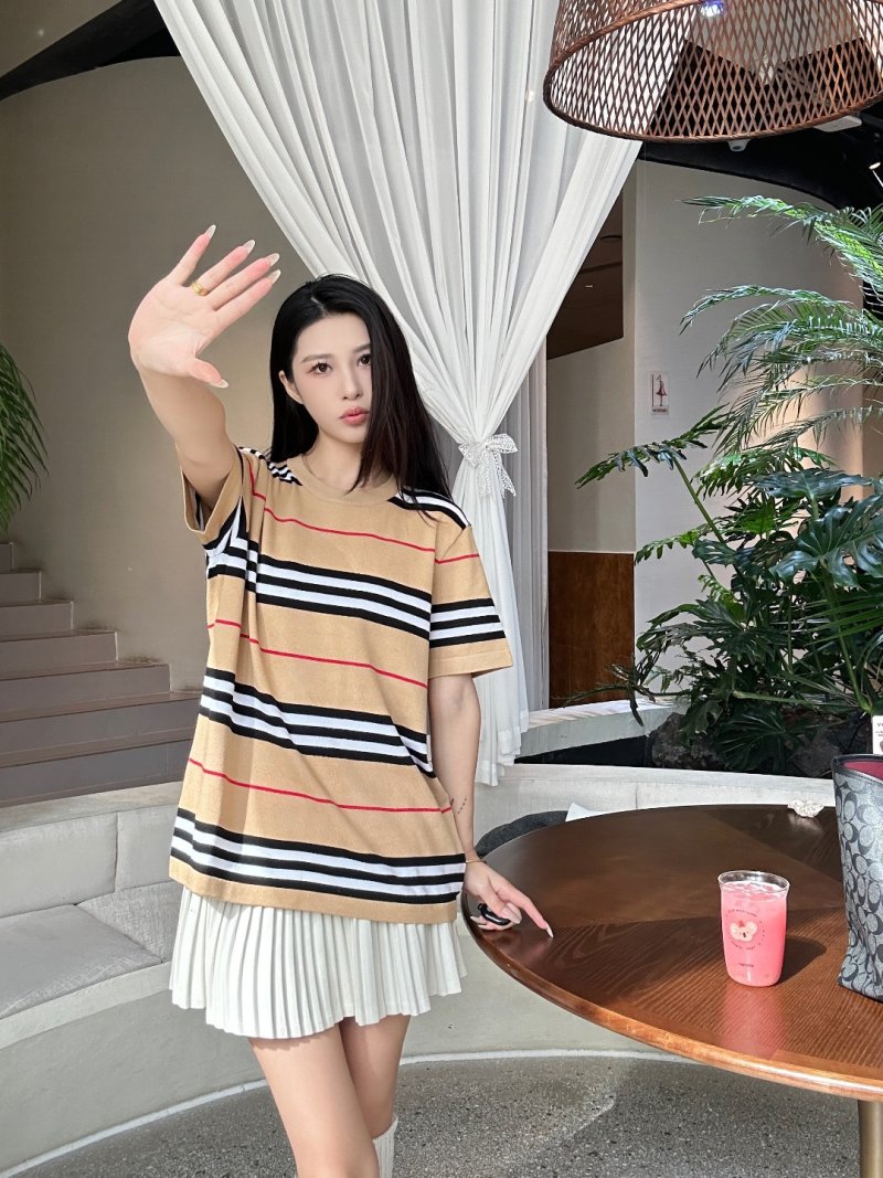 Striped Short Sleeve T-Shirt - Beige Navy Red view