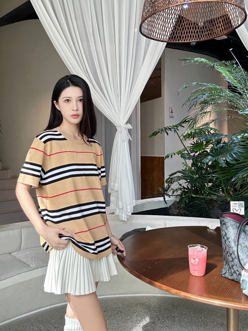 Striped Short Sleeve T-Shirt - Beige Navy Red view